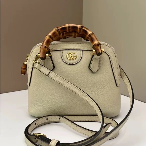 Gucci Diana Mini Tote Shoulder Crossbody Leather Bamboo White - Picture 6 of 11
